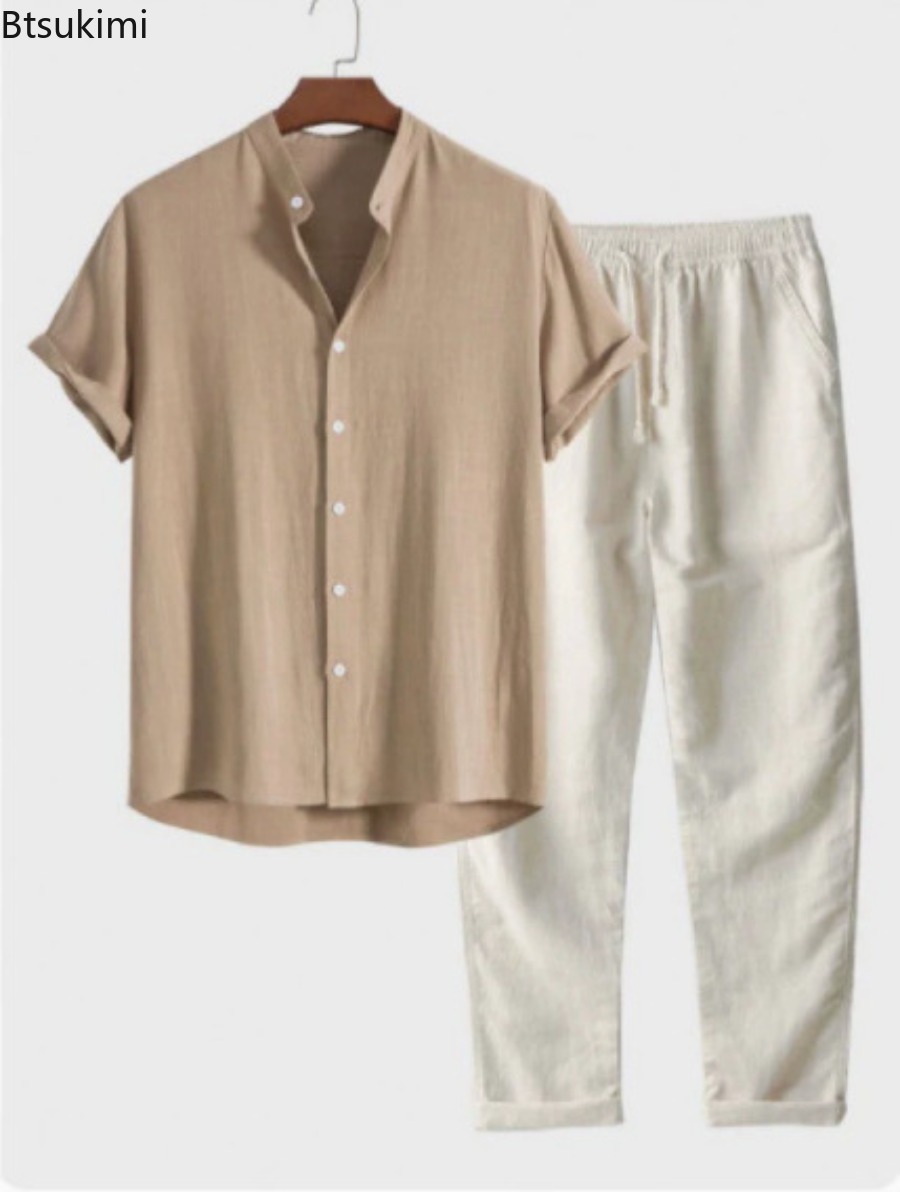 Linen Shirt Breathable - Setelan Pantai Pria 2026, Dua Potong,