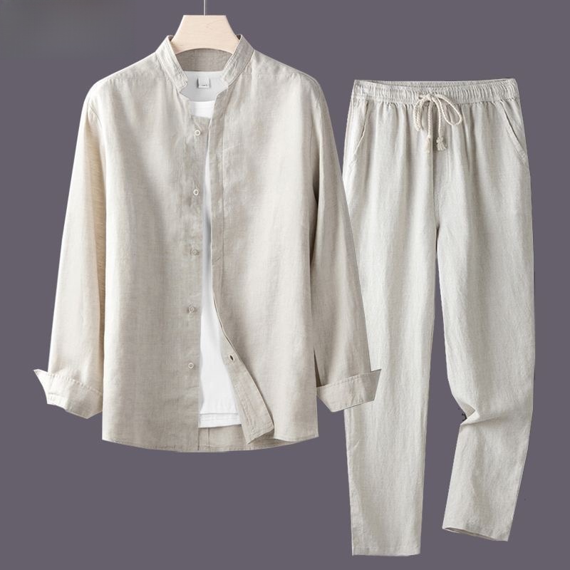Linen Shirt Breathable - Kemeja Putih Lengan Panjang Dan Celana
