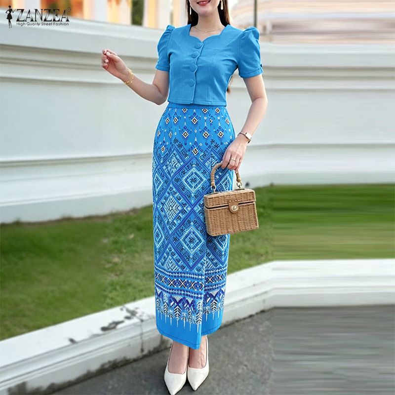 Shirt Camp Collar - Set 2 Potong Musim Panas ZANZEA