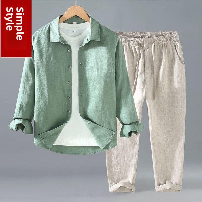 Linen Shirt Breathable - Setelan Dua Potong Kemeja Lengan Pendek