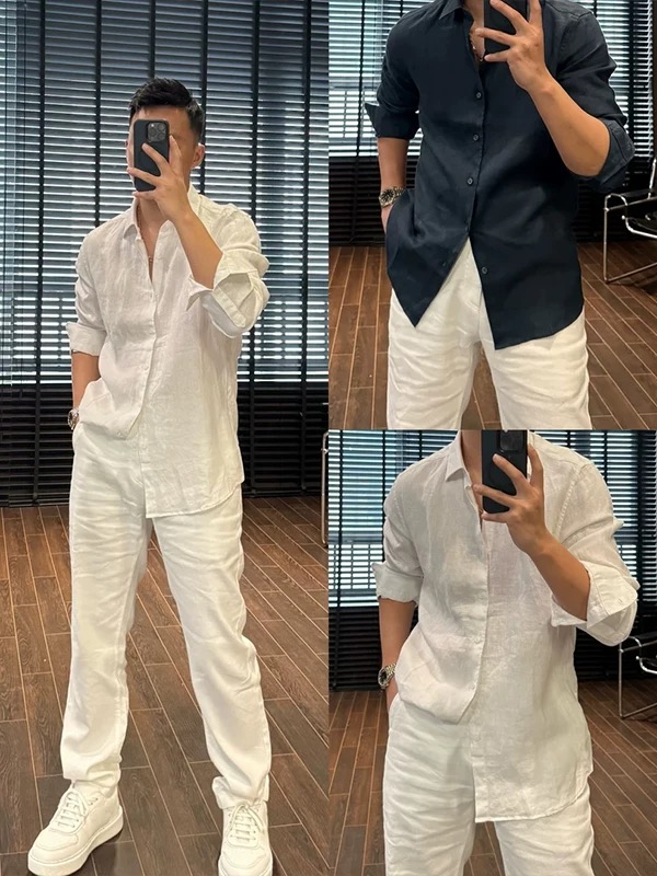 Kemeja Pria Lengan Panjang Lin - Linen Shirt Breathable ulasan dan harga