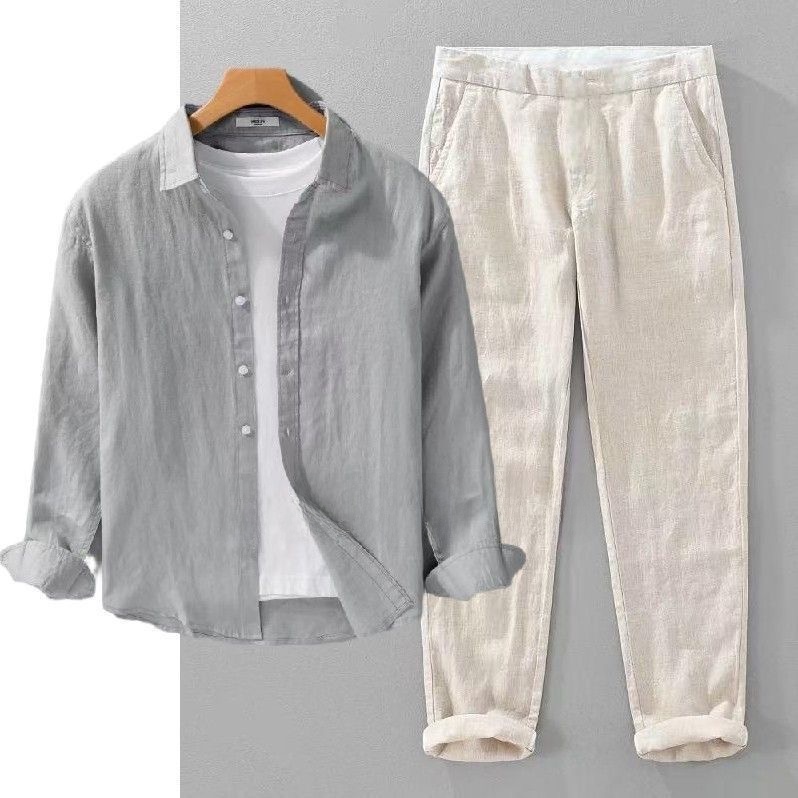 Kemeja Pria Lengan Panjang Lin - Linen Shirt Breathable ulasan dan harga