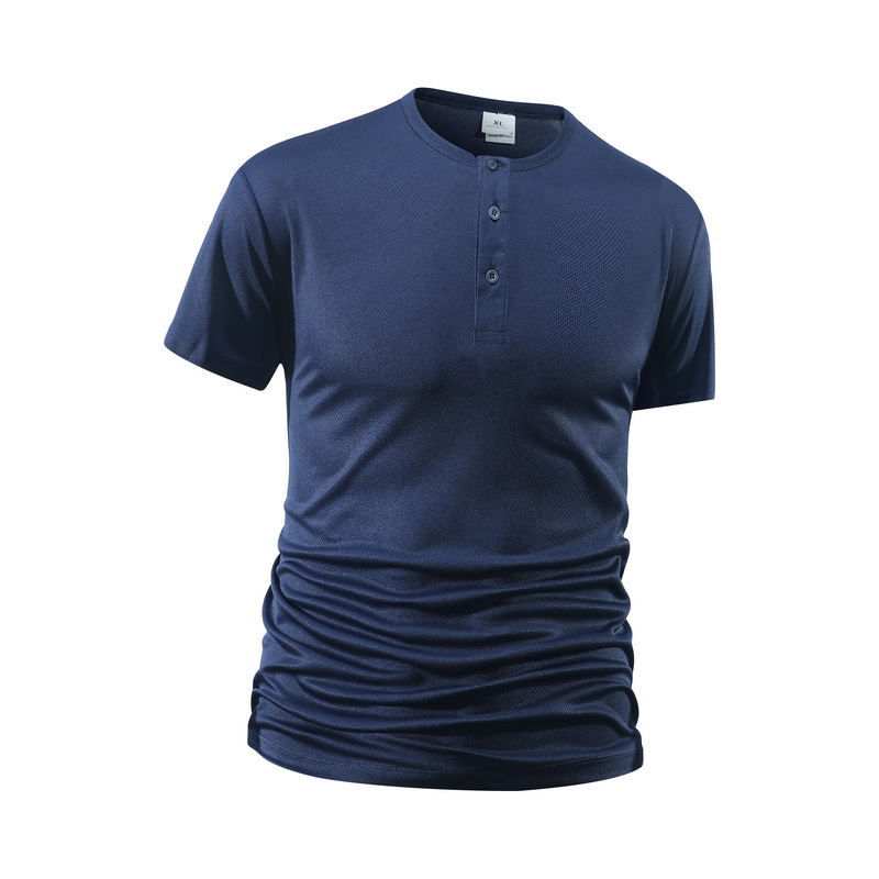 Kaos Henley Pria Warna Solid u - Shirt Camp Collar ulasan dan harga