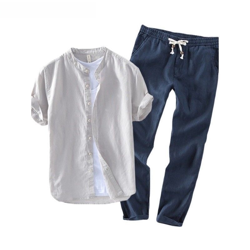 Set Kemeja dan Kaos Linen Leng - Linen Shirt Breathable ulasan dan harga
