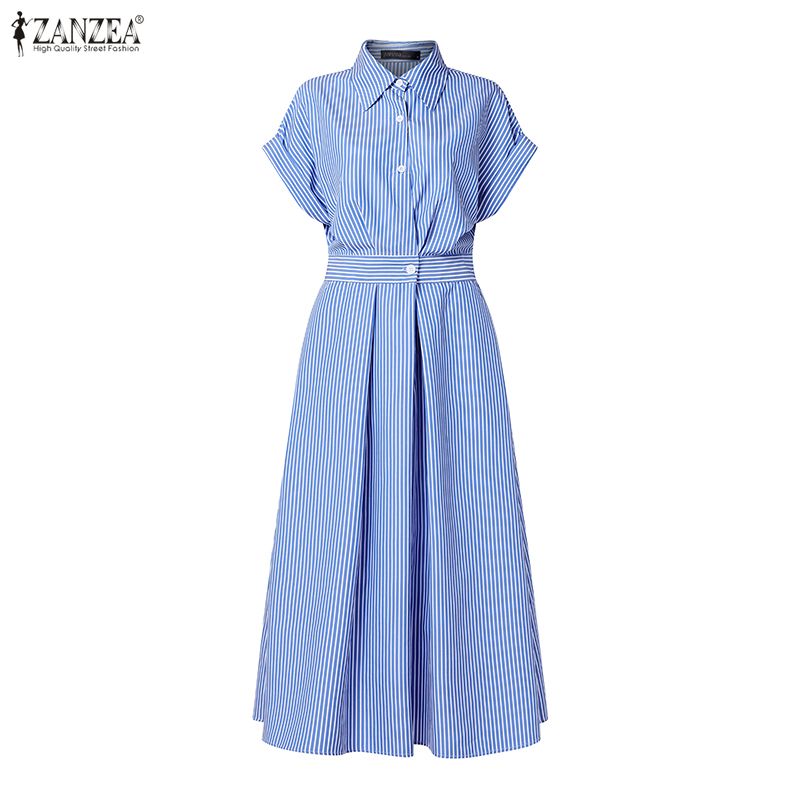 ZANZEA Gaun Bergaris Lengan Pe - Shirt Camp Collar ulasan dan harga