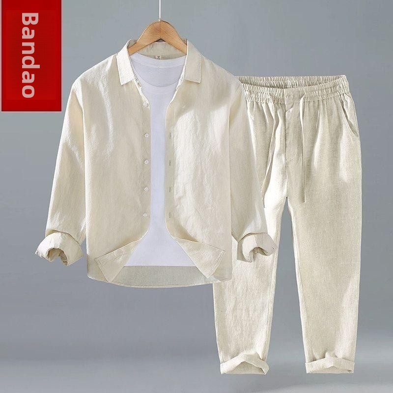 Setelan Dua Potong Kemeja Leng - Linen Shirt Breathable ulasan dan harga